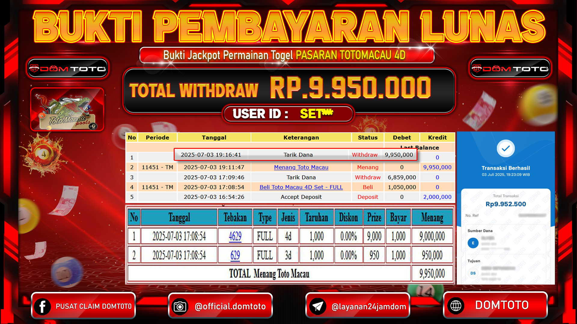 JACKPOT TOGEL PASARAN TOTOMACAU 4D 03 JULI 2025